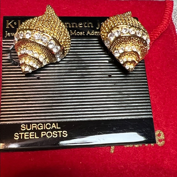 Kenneth Jay Lane Gold Shell Earrings with Crystals - Picture 2 of 2